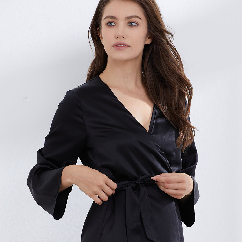 Short Black Silk Robe