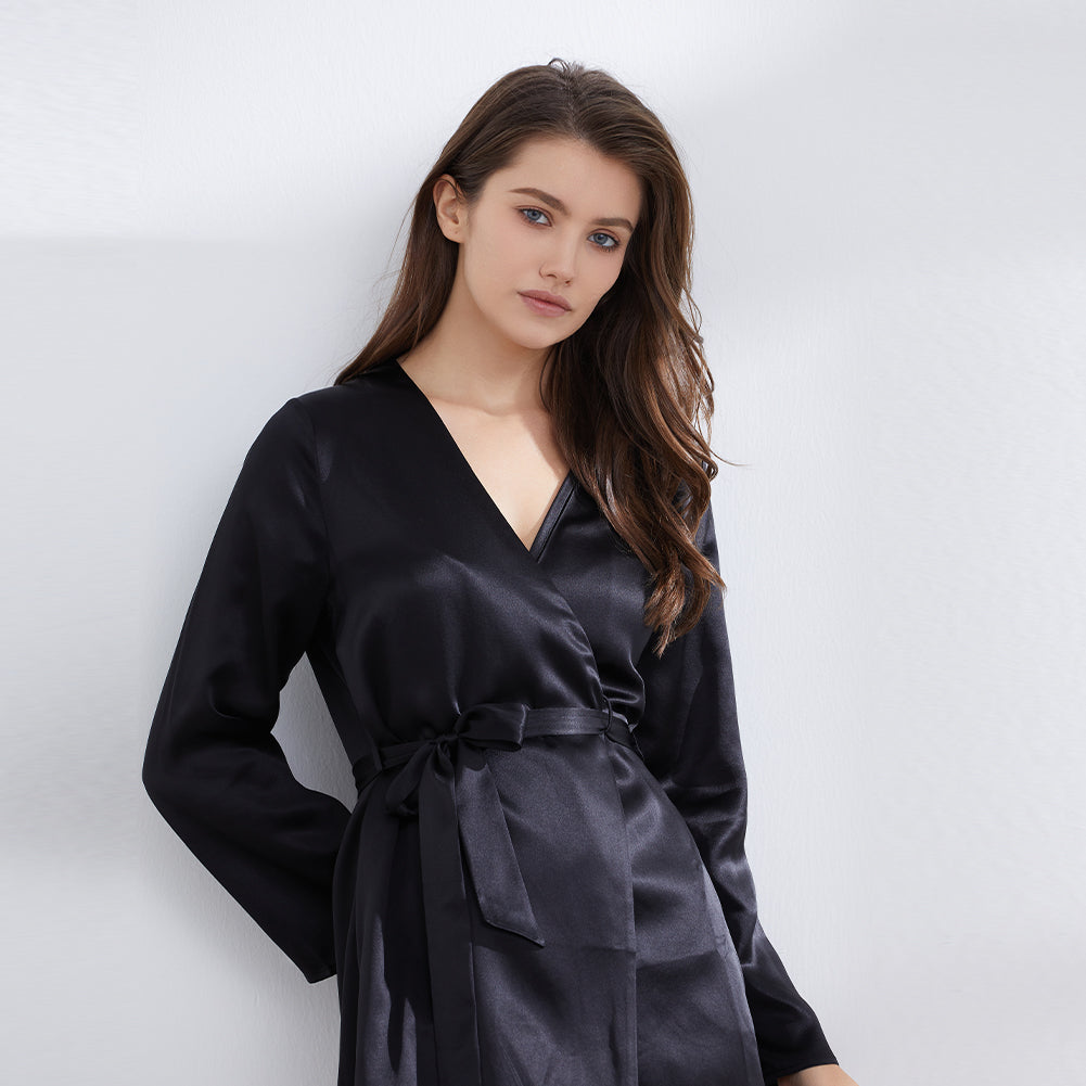 Short Black Silk Robe