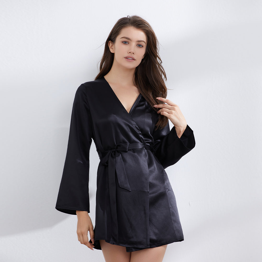 Short Black Silk Robe