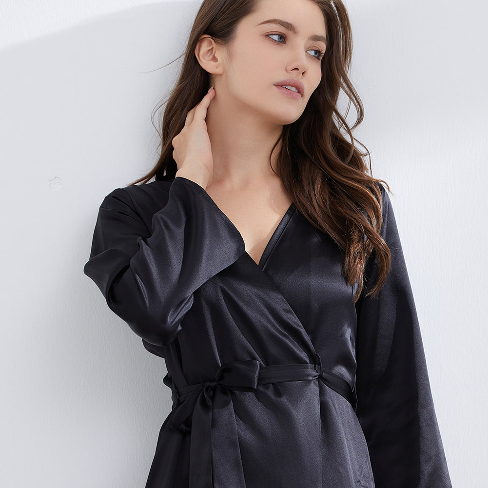 Short Black Silk Robe