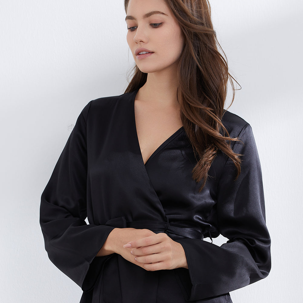 Short Black Silk Robe