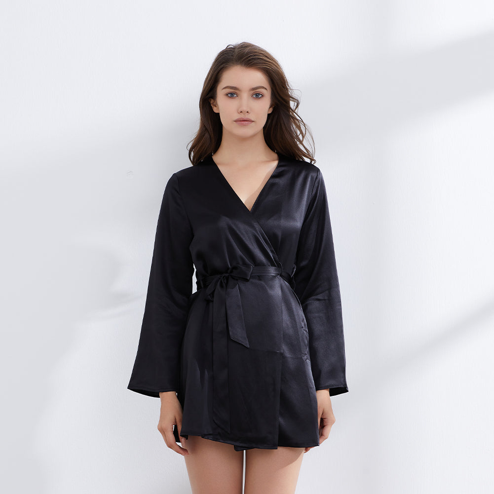 Short Black Silk Robe