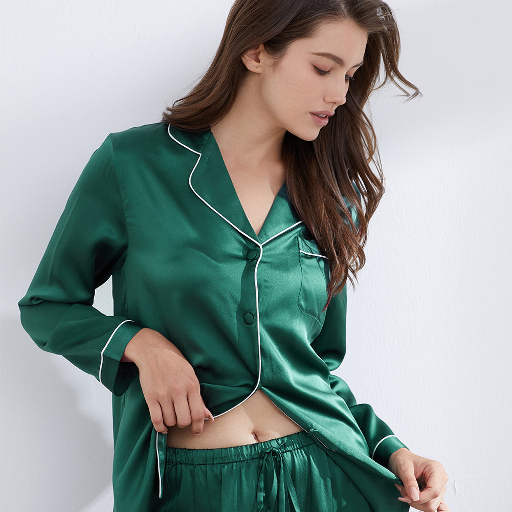 Green Silk Pajamas Set for Women