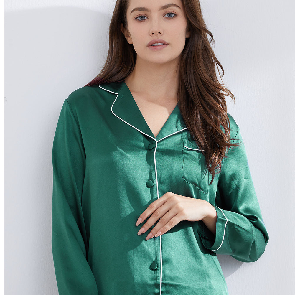 Green Silk Pajamas Set for Women