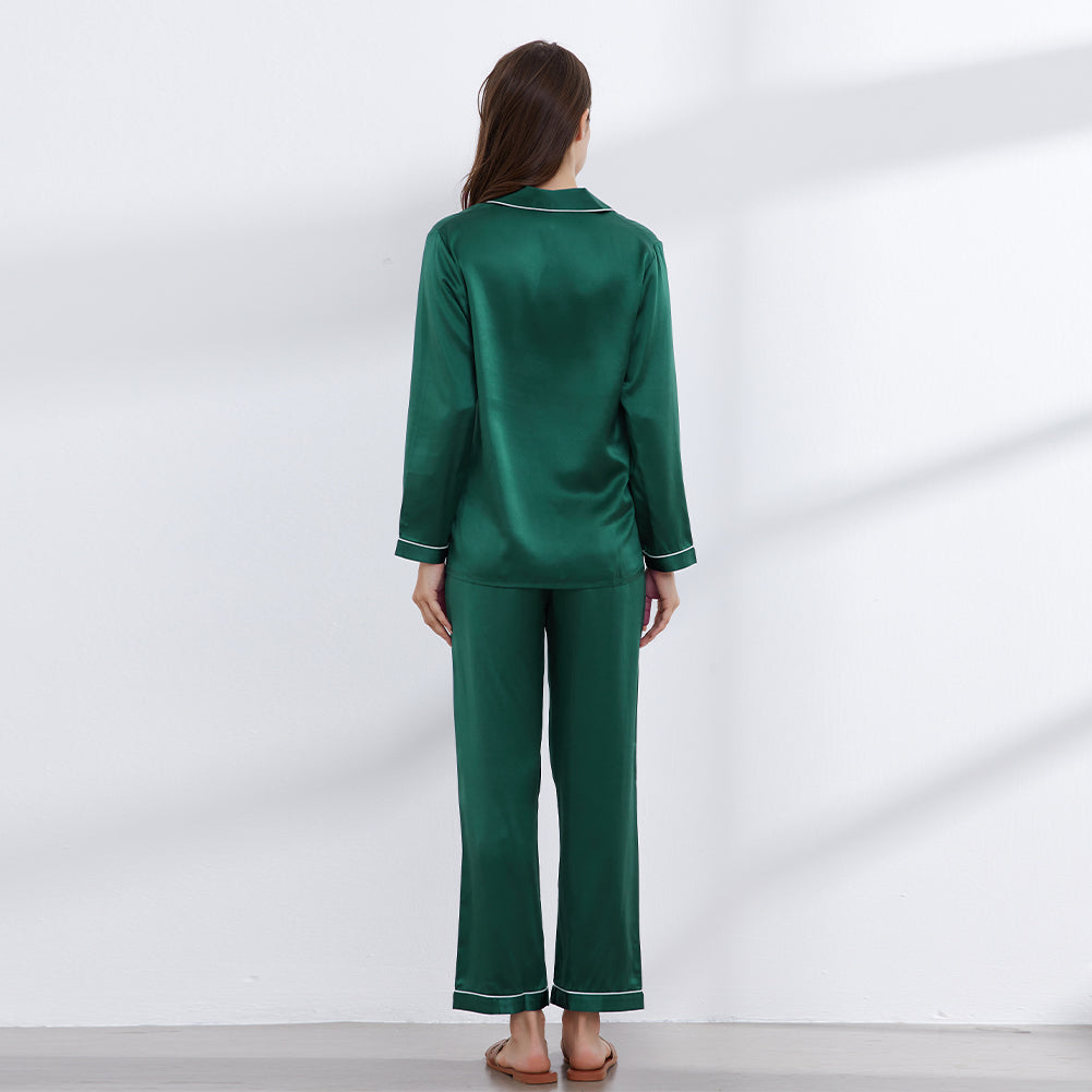 Green Silk Pajamas Set for Women