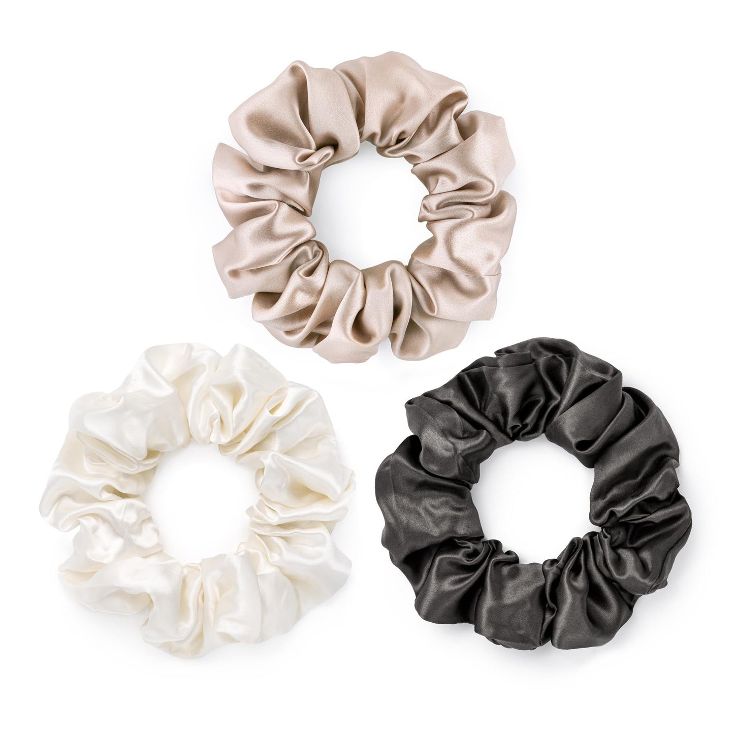 3 Large Silk Scrunchies - Neutrals